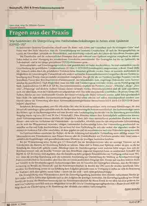 Vorschauseite 1: Fragen aus der Praxis: Wie funktioniert die Überprüfung von Freiheitsbeschränkungen in Zeiten einer Epidemie?