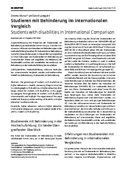 Vorschauseite 1: Studieren mit Behinderung im internationalen Vergleich