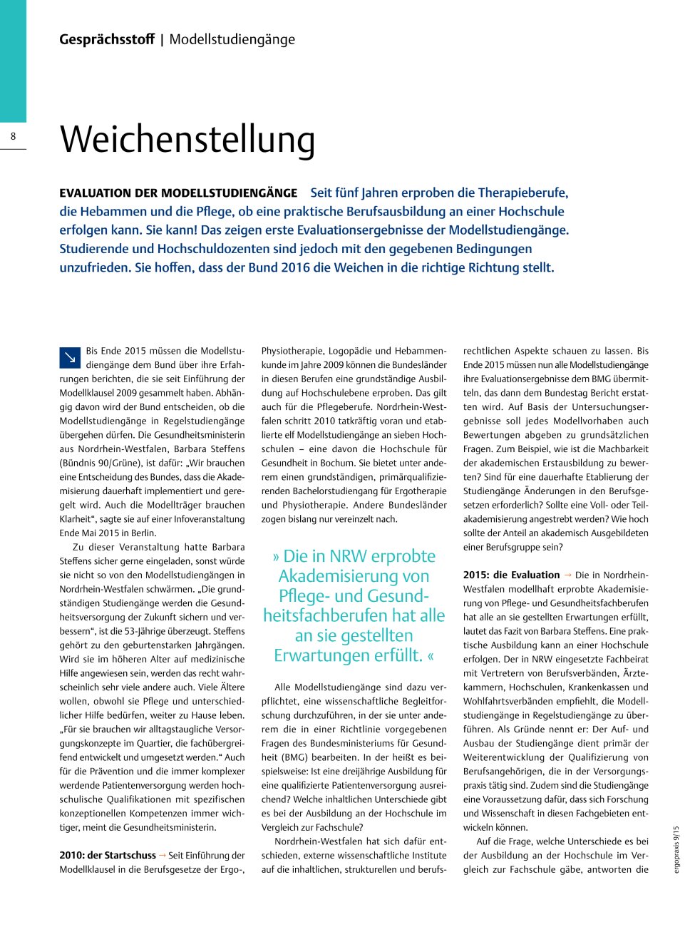Vorschauseite 1: Weichenstellung ? Evaluation der Modellstudiengänge