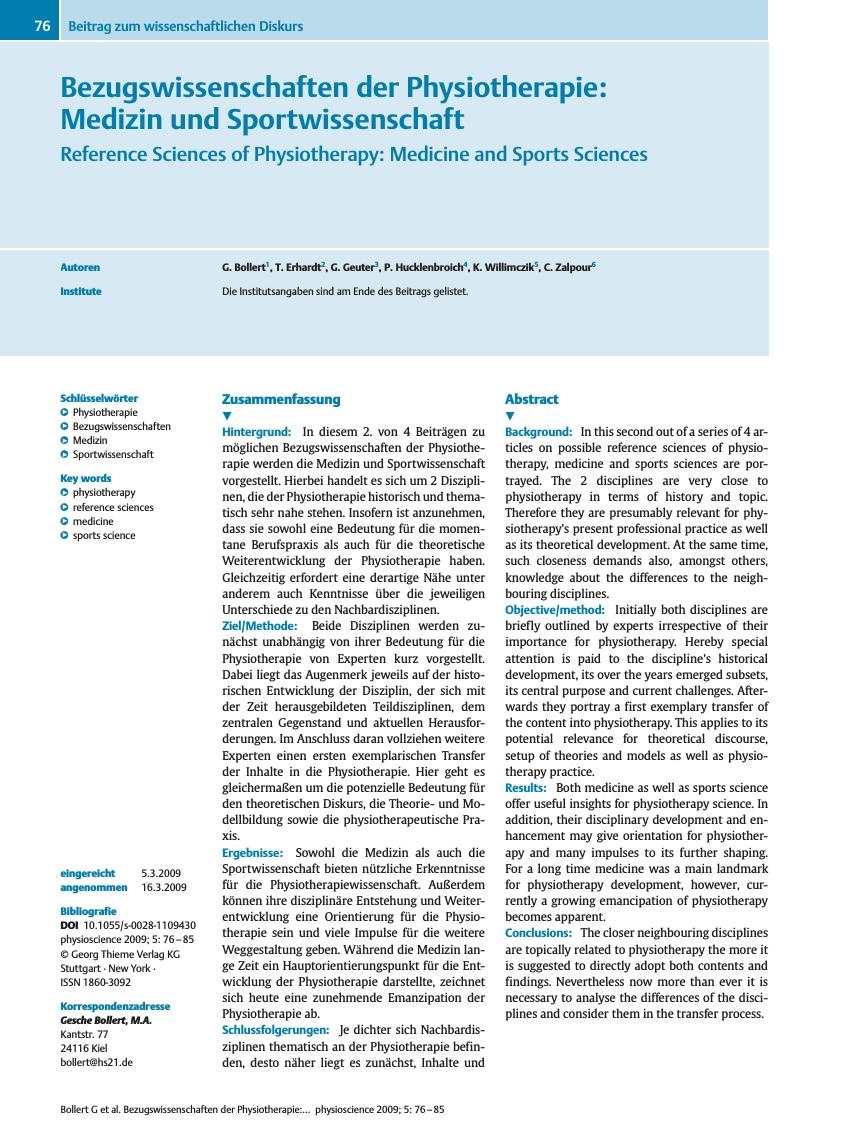 Vorschauseite 1: Bezugswissenschaften der Physiotherapie: Medizin und Sportwissenschaft