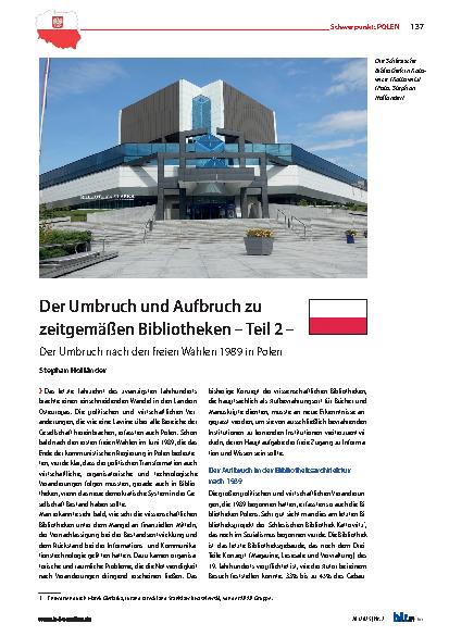 Vorschauseite 1: Der Umbruch und Aufbruch zu zeitgemäßen Bibliotheken – Teil 2 – Der Umbruch nach den freien Wahlen 1989 in Polen
