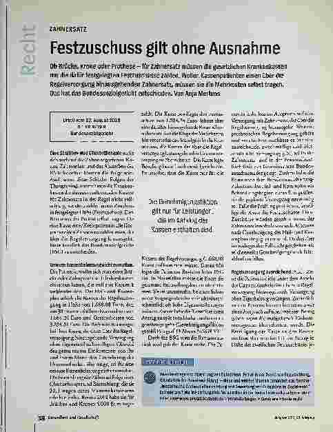 Vorschauseite 1: Festzuschuss gilt ohne Ausnahme.