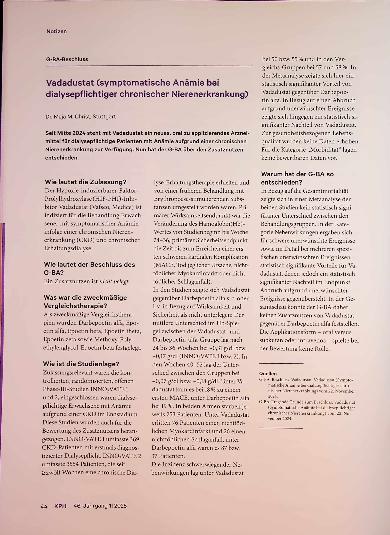 Vorschauseite 1: Vadadustat (symptomatische Anämie bei dialysepflichtiger chronischer Nierenerkrankung)
