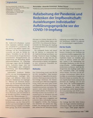 Vorschauseite 1: Aufarbeitung der Pandemie und Bedenken der Impfbereitschaft: Auswirkungen individueller Aufklärungsgespräche vor der COVID-19-lmpfung