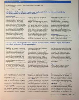 Vorschauseite 3: Aufarbeitung der Pandemie und Bedenken der Impfbereitschaft: Auswirkungen individueller Aufklärungsgespräche vor der COVID-19-lmpfung