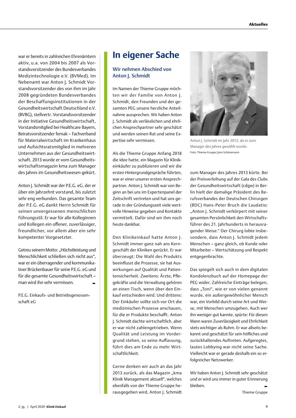 Vorschauseite 1: In eigener Sache: Wir nehmen Abschied von Anton J. Schmidt