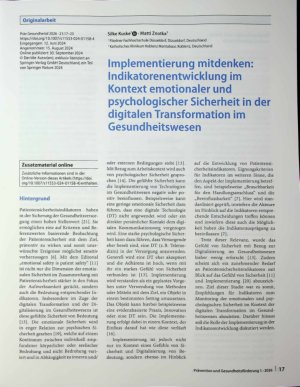 Vorschauseite 1: Implementierung mitdenken: Indikatorenentwicklung im Kontext emotionaler und psychologischer Sicherheit in der digitalen Transformation im Gesundheitswesen