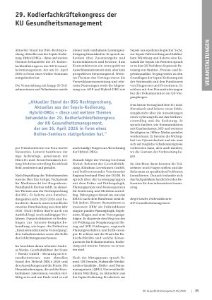 Vorschauseite 1: 29. Kodierfachkräftekongress der KU Gesundheitsmanagement