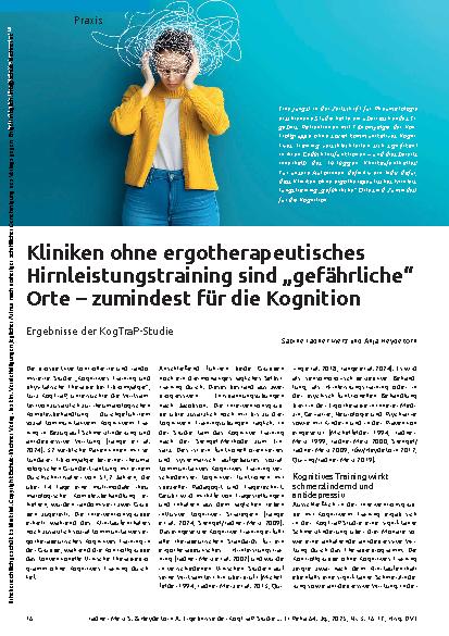 Vorschauseite 1: Kliniken ohne ergotherapeutisches Hirnleistungstraining sind „gefährliche“ Orte – zumindest für die Kognition