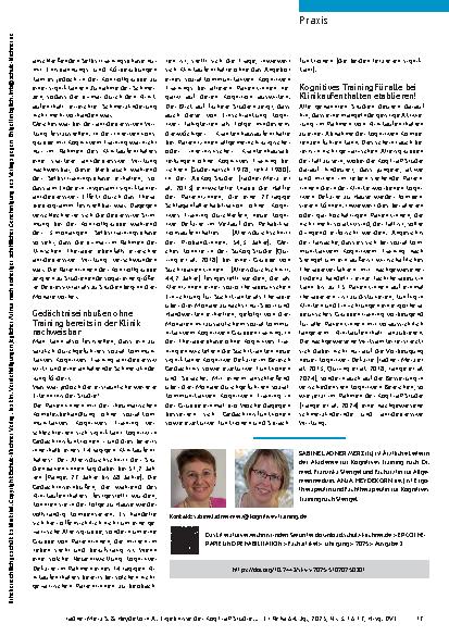 Vorschauseite 2: Kliniken ohne ergotherapeutisches Hirnleistungstraining sind „gefährliche“ Orte – zumindest für die Kognition