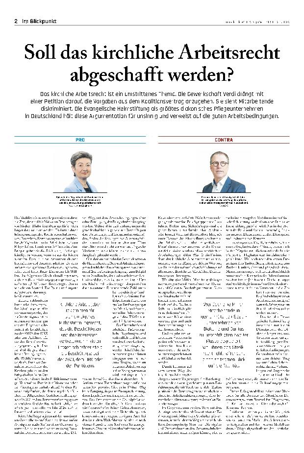 Vorschauseite 1: Soll das kirchliche Arbeitsrecht abgeschafft werden?