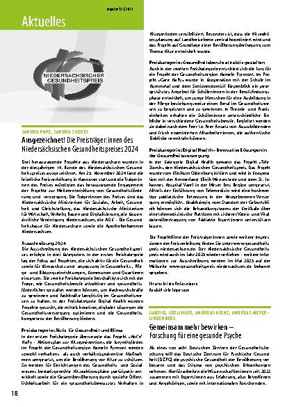 Vorschauseite 1: Ausgezeichnet! Die Preisträger: innen des Niedersächsischen Gesundheitspreises 2024