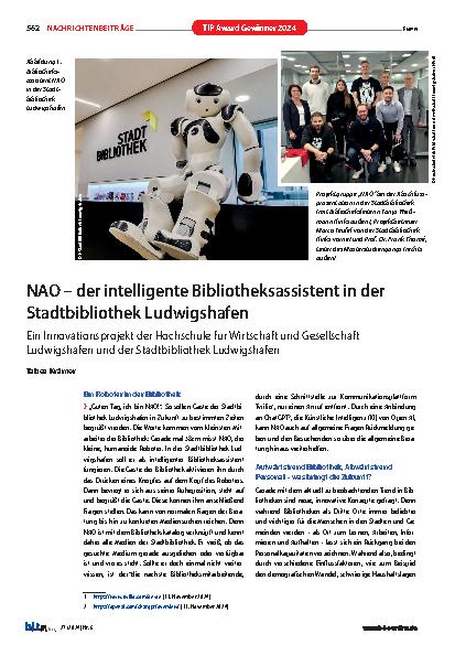 Vorschauseite 1: NAO – der intelligente Bibliotheksassistent in der Stadtbibliothek Ludwigshafen
