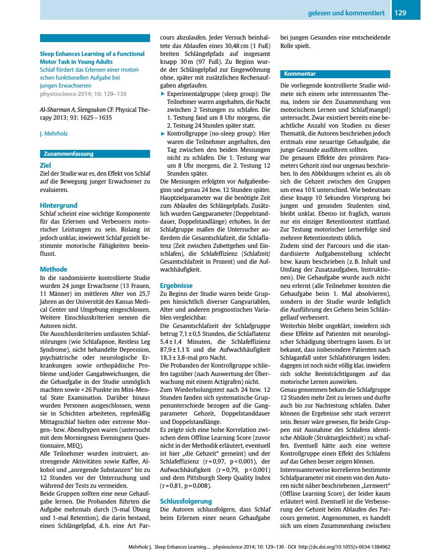 Vorschauseite 1: Sleep Enhances Learning of a Functional Motor Task in Young Adults
