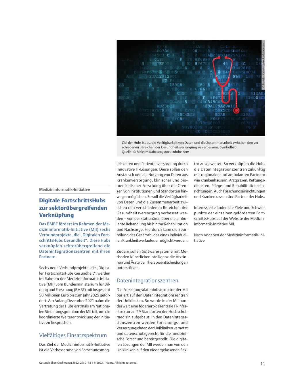Vorschauseite 1: Medizininformatik-Initiative – Digitale Fortschritts-Hubs zur sektorübergreifenden Verknüpfung