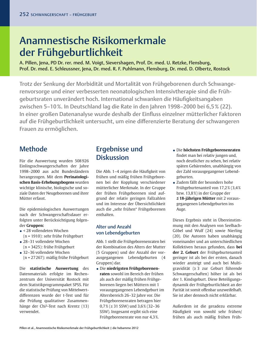 Vorschauseite 1: Anamnestische Risikomerkmale der Frühgeburtlichkeit