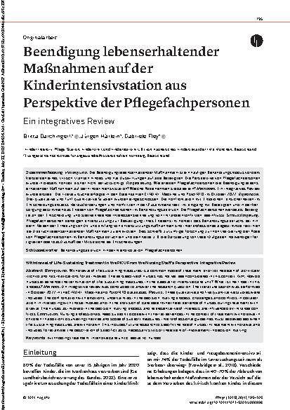 Vorschauseite 1: Beendigung lebenserhaltender Maßnahmen auf der Kinderintensivstation aus Perspektive der Pflegefachpersonen