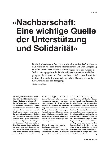 Vorschauseite 1: «Nachbarschaft: Eine wichtige Quelle der Unterstützung und Solidarität»