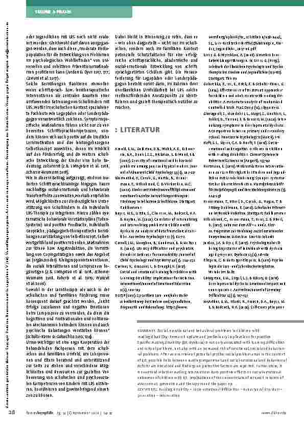 Vorschauseite 5: Sozial-emotionale und Verhaltensprobleme bei Kindern mit LRS: Forschungs-Update und vorläufige Praxisimplikationen