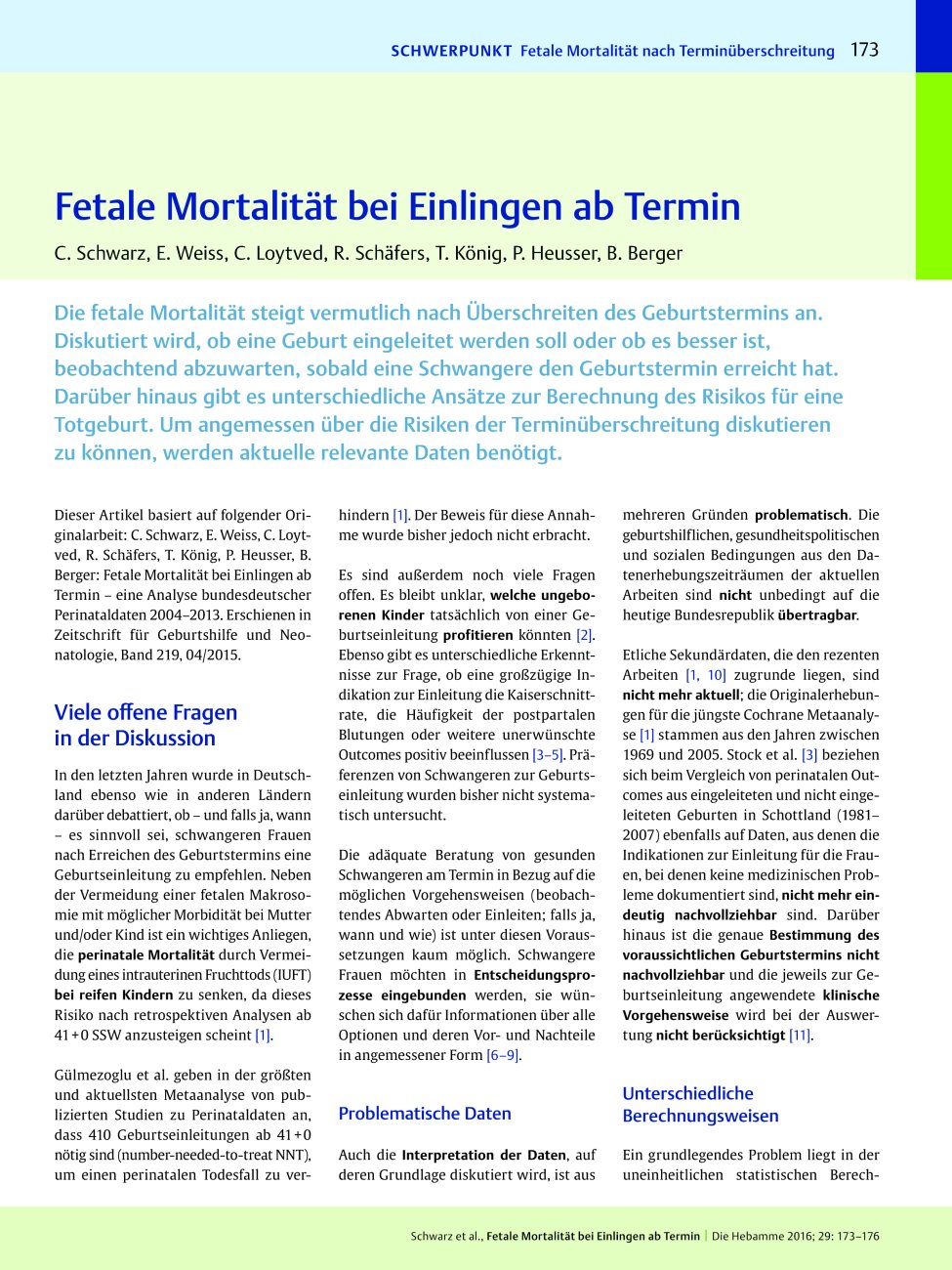 Vorschauseite 1: Fetale Mortalität bei Einlingen ab Termin