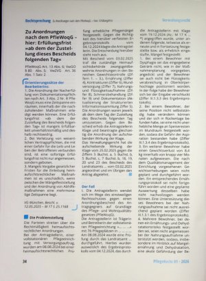 Vorschauseite 1: Zu Anordnungen nach dem PfleWoqG - hier: Erfüllungsfrist »ab dem der Zustellung dieses Bescheids folgenden Tag«