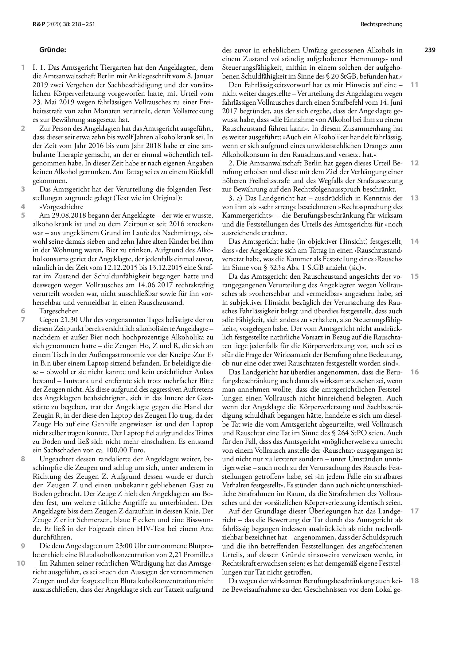 Vorschauseite 2: Verurteilung wegen Vollrausches; Unterbringung in einer Entziehungsanstalt