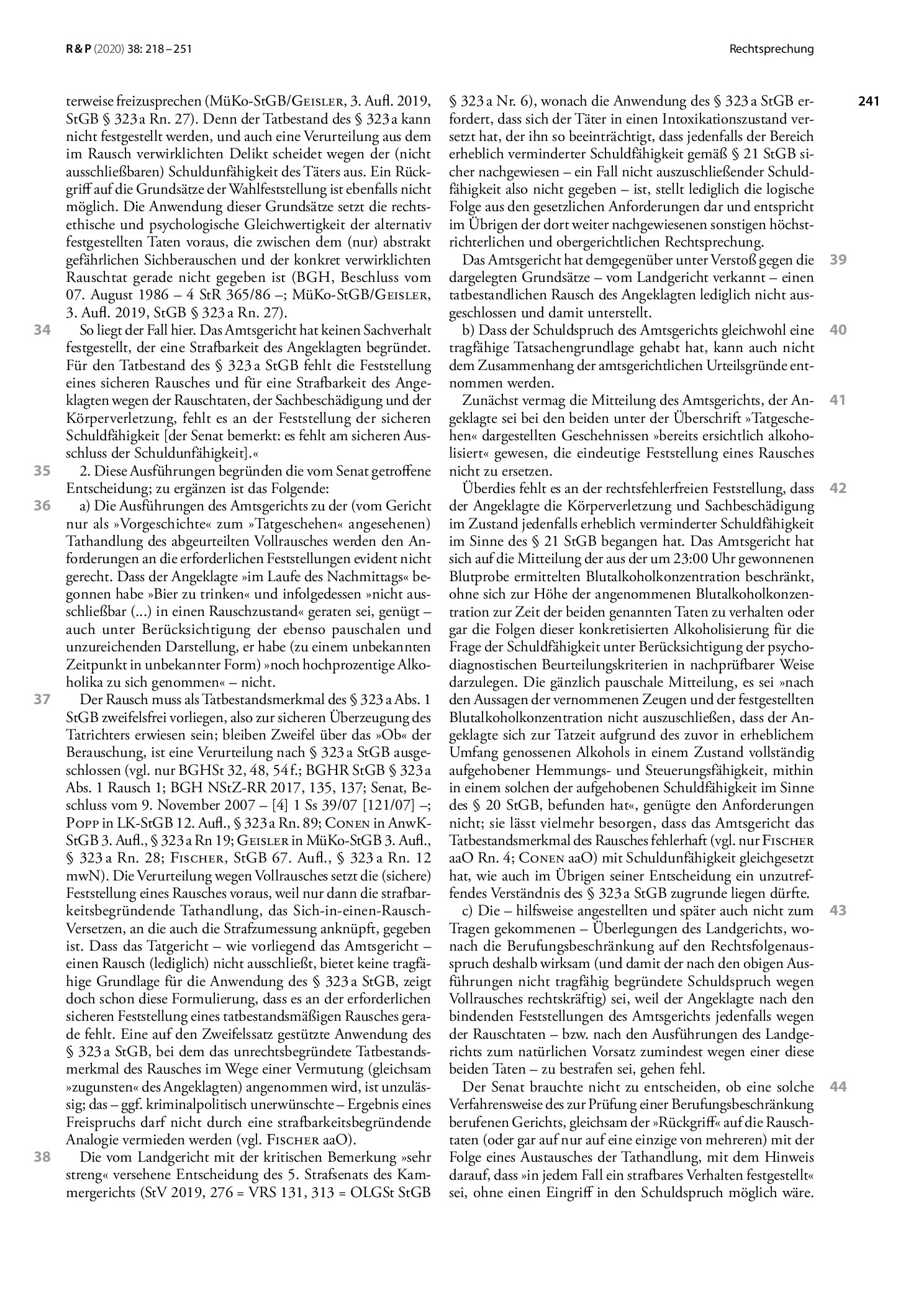 Vorschauseite 4: Verurteilung wegen Vollrausches; Unterbringung in einer Entziehungsanstalt