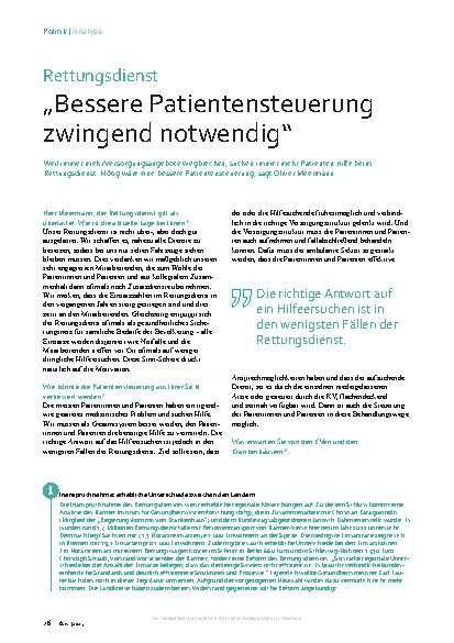 Vorschauseite 1: Rettungsdienst „Bessere Patientensteuerung zwingend notwendig“