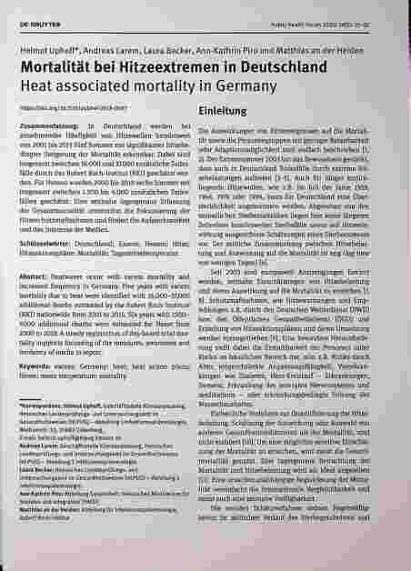 Vorschauseite 1: Mortalität bei Hitzextremen in Deutschland