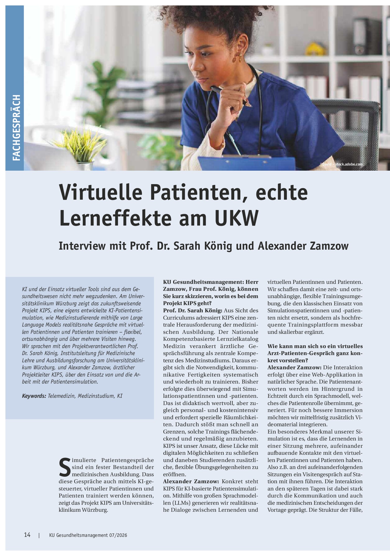 Vorschauseite 1: Virtuelle Patienten, echte Lerneffekte am UKW