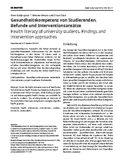 Vorschauseite 1: Gesundheitskompetenz von Studierenden. Befunde und Interventionsansätze.