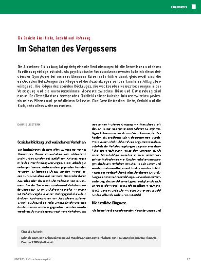 Vorschauseite 1: Ein Bericht über Liebe, Geduld und Hoffnung Im Schatten des Vergessens