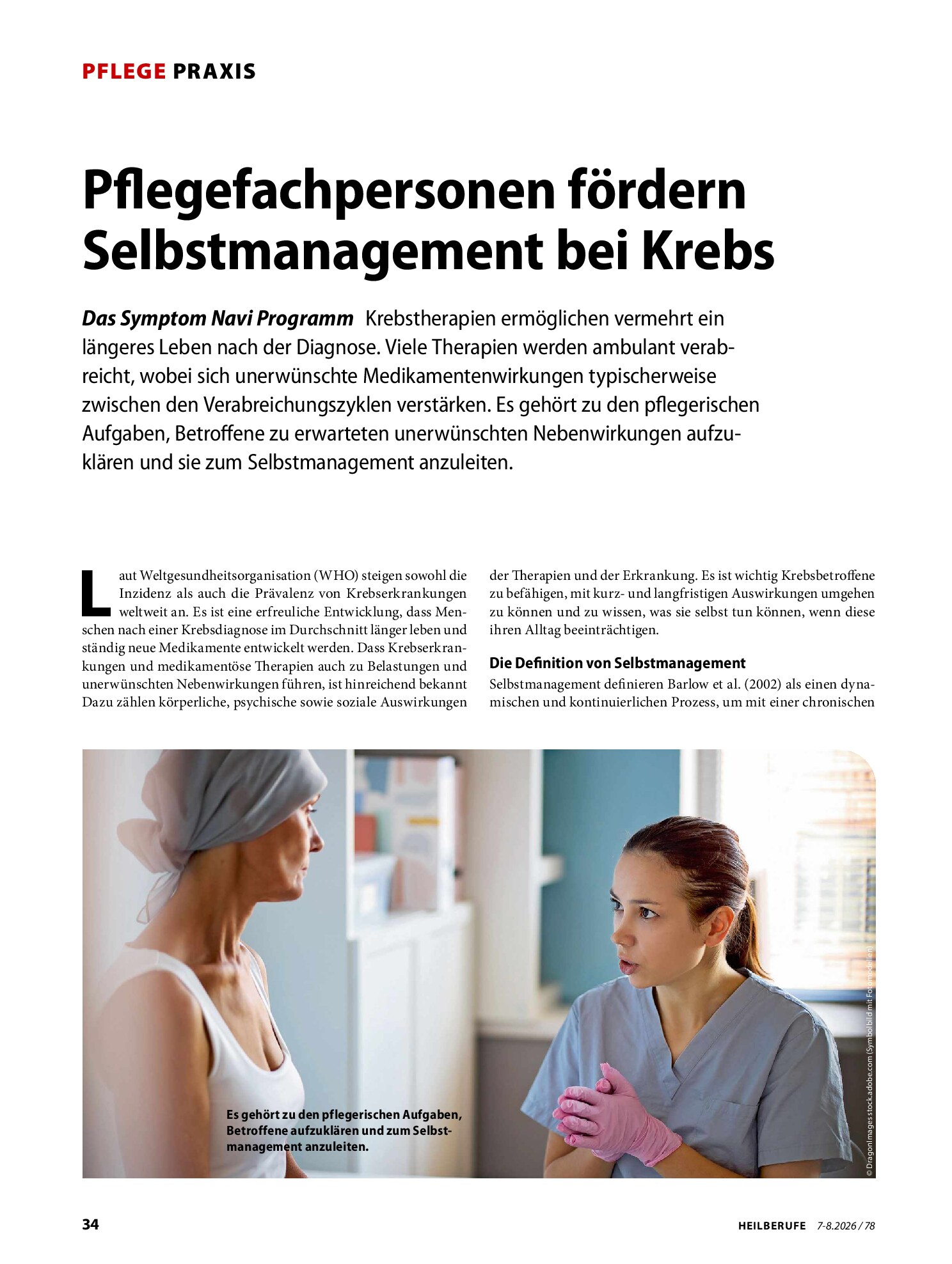 Vorschauseite 1: Pflegefachpersonen fördern Selbstmanagement bei Krebs
