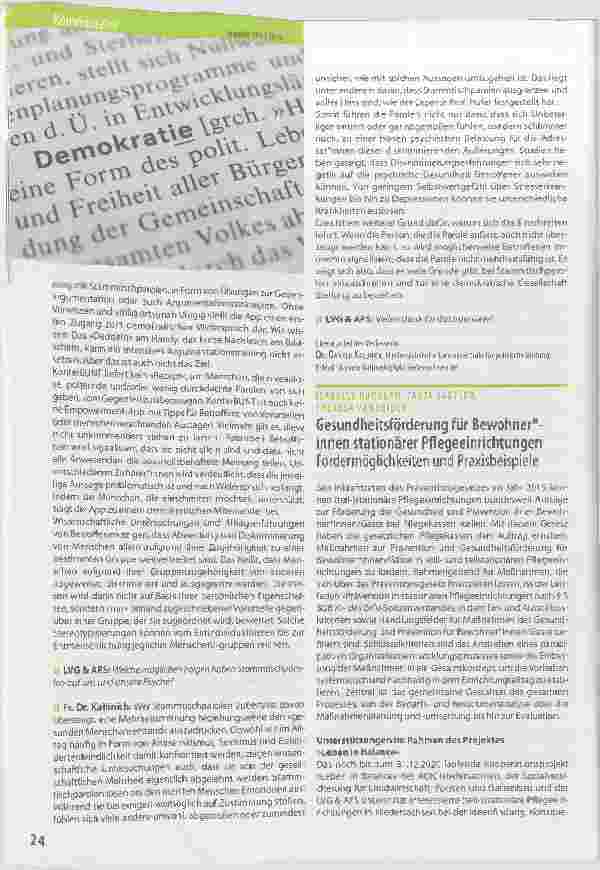 Vorschauseite 1: Gesundheitsförderung für Bewohnerinnen stationärer Pflegeeinrichtungen Fördermöglichkeiten und Praxisbeispiele
