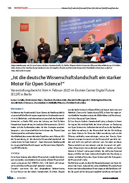 Vorschauseite 1: „Ist die deutsche Wissenschaftslandschaft ein starker Motor für Open Science? “