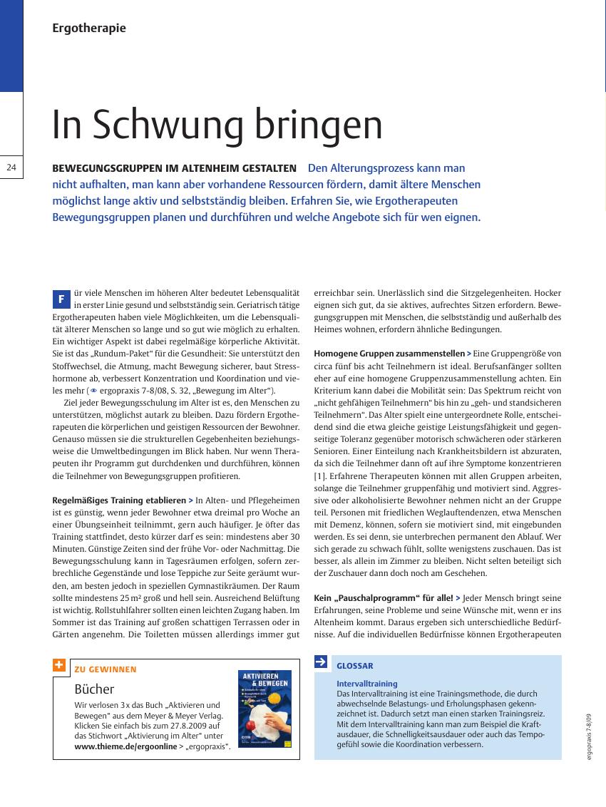 Vorschauseite 1: Bewegungsgruppen im Altenheim Gestalten – In Schwung bringen