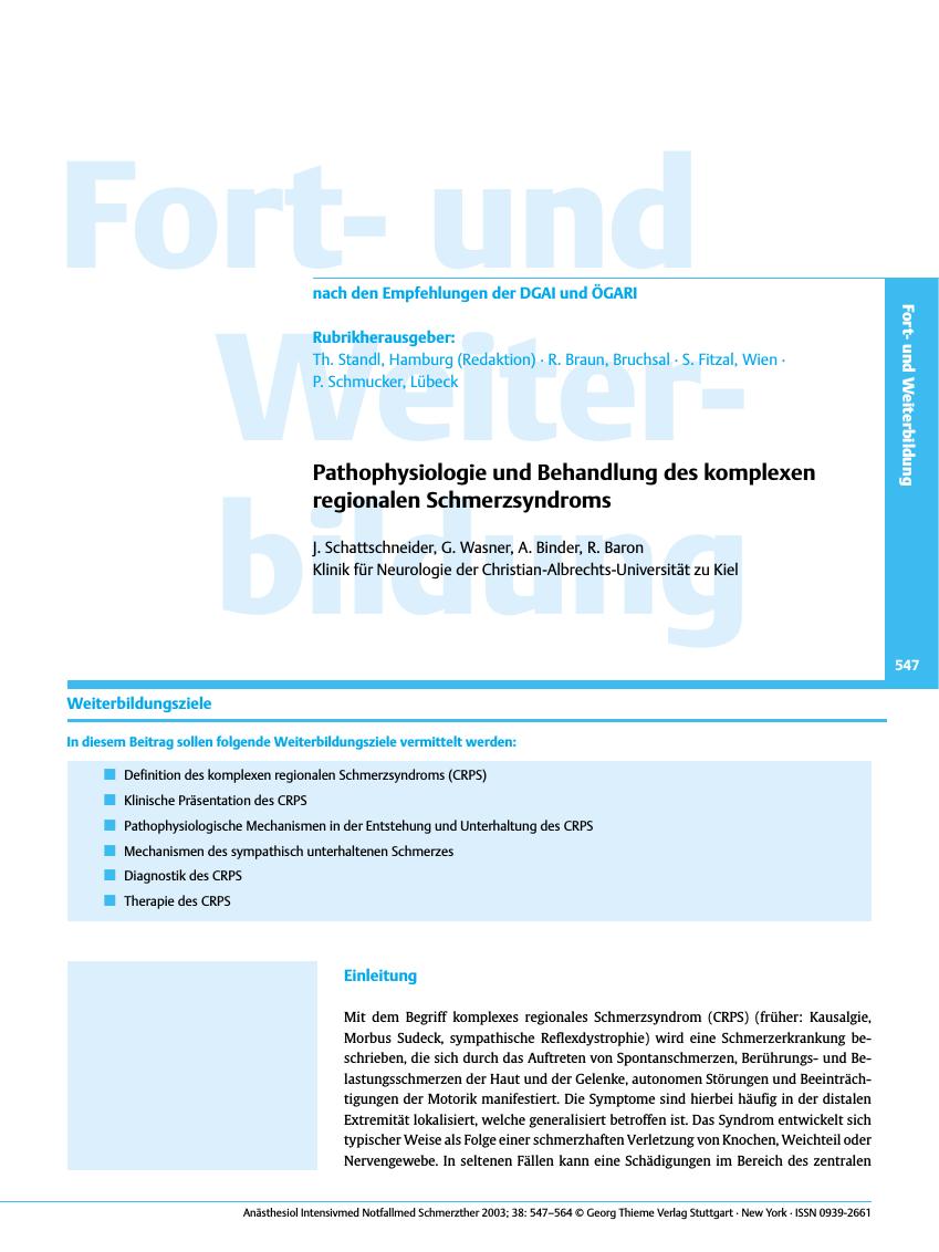 Vorschauseite 1: Pathophysiologie und Behandlung des komplexen regionalen Schmerzsyndroms
