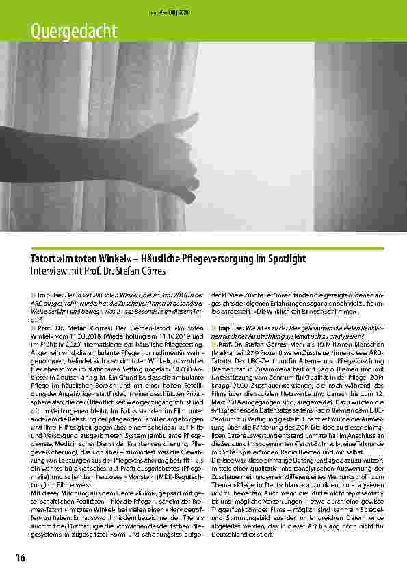 Vorschauseite 1: "Tatort »Im toten Winkel« – Häusliche Pflegeversorgung im Spotlight"
