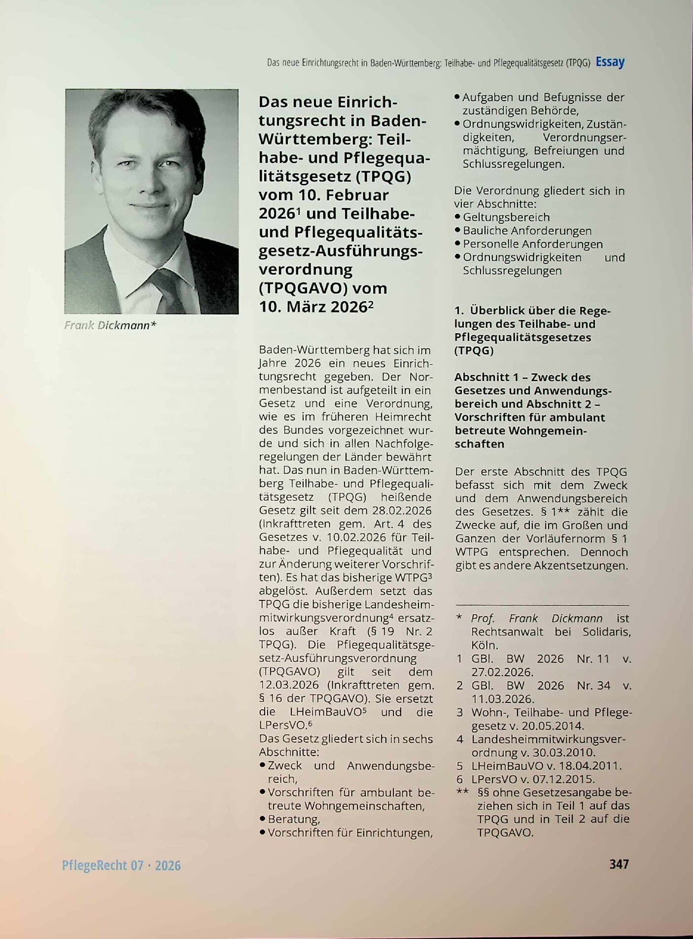 Vorschauseite 1: Das neue Einrichtungsrecht in Baden-Württemberg: Teilhabe- und Pflegequalitätsgesetz (TPQG)