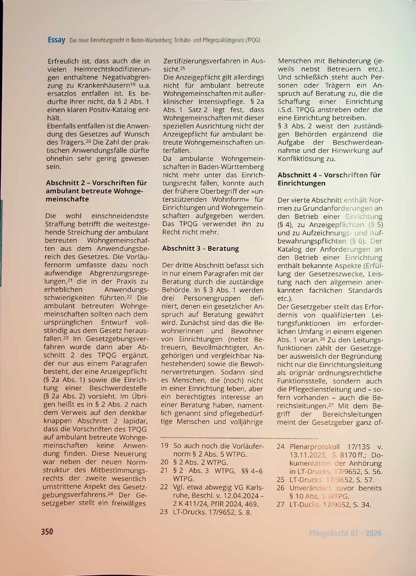 Vorschauseite 4: Das neue Einrichtungsrecht in Baden-Württemberg: Teilhabe- und Pflegequalitätsgesetz (TPQG)