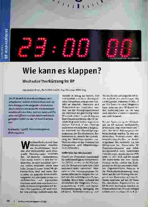 Vorschauseite 1: Wie kann es klappen? Wechselzeitverkürzung im OP