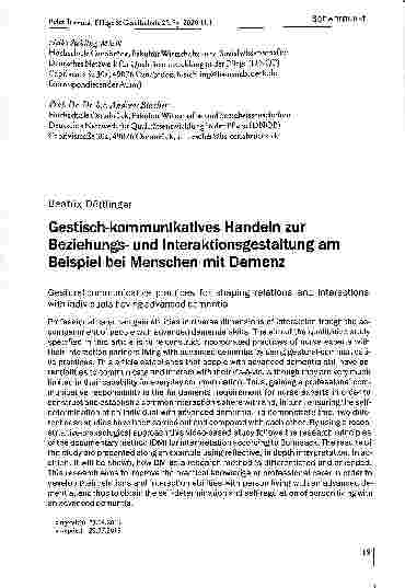 Vorschauseite 1: Gestisch-kommunikatives Handeln zur Beziehungsund Interaktionsgestaltung am Beispiel bei Menschen mit Demenz