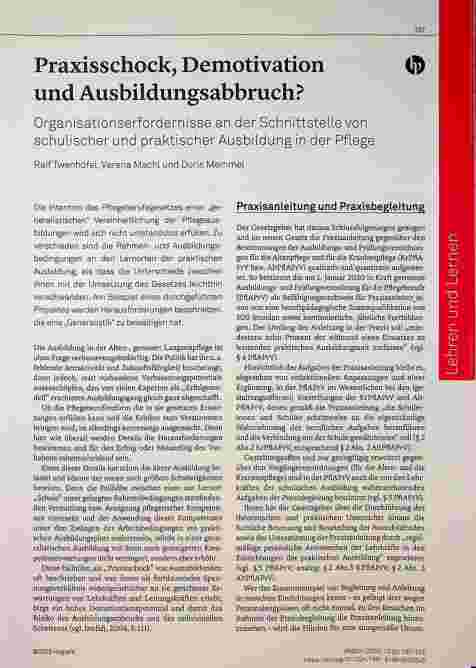 Vorschauseite 1: Praxisschock, Demotivation und Ausbildungsabbruch? Organisationsanforderungen an der Schnittstelle von schulischer und praktischer Ausbildung in der Pflege