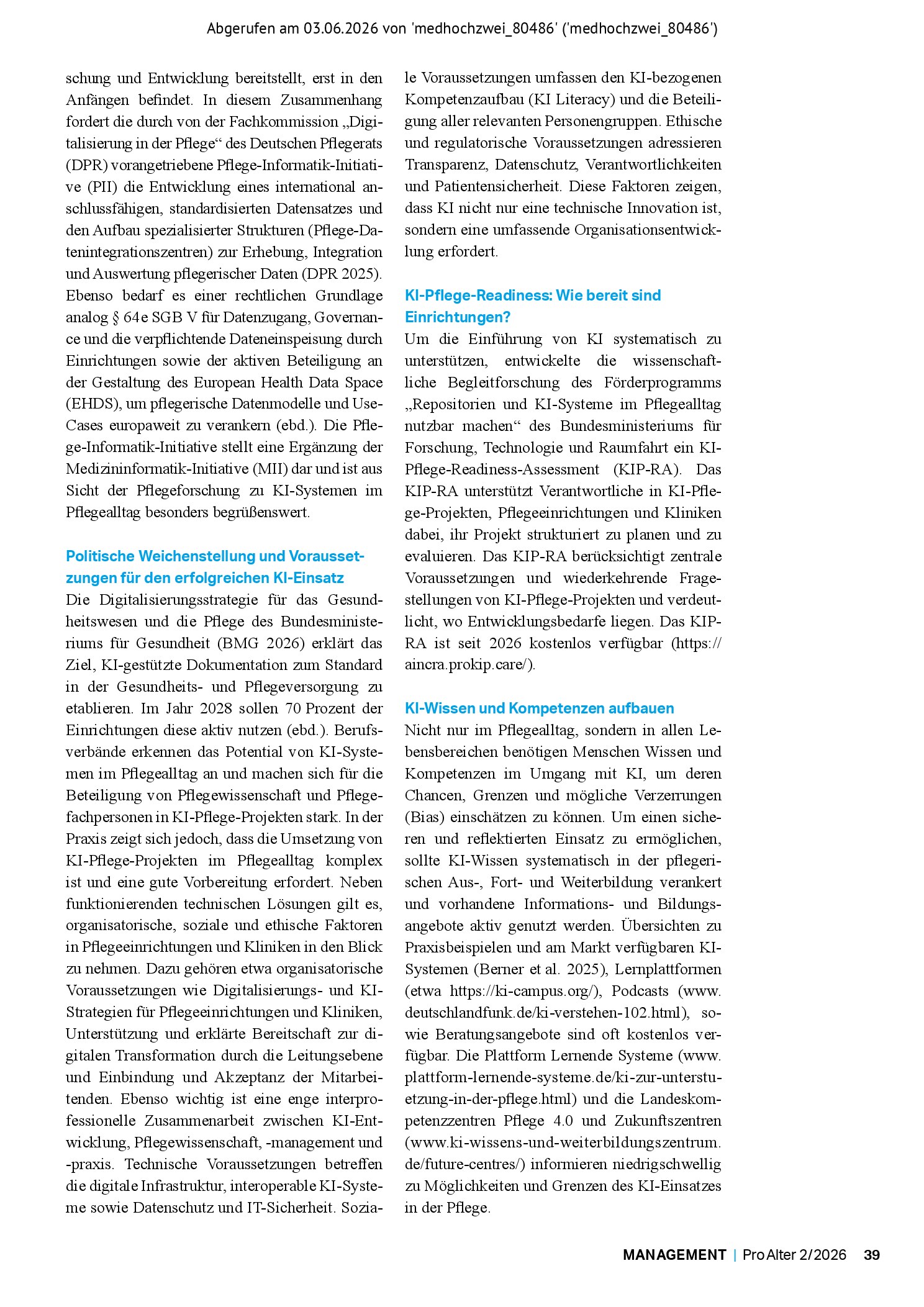 Vorschauseite 3: Künstliche Intelligenz in der Pflege. Zwischen Entlastungspotenzial und Umsetzungsrealität