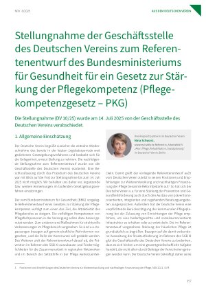 Vorschauseite 1: Stellungnahme der Geschäftsstelle des Deutschen Vereins zum Referentenentwurf des Bundesministeriums für Gesundheit für ein Gesetz zur Stärkung der Pflegekompetenz (Pflegekompeten…