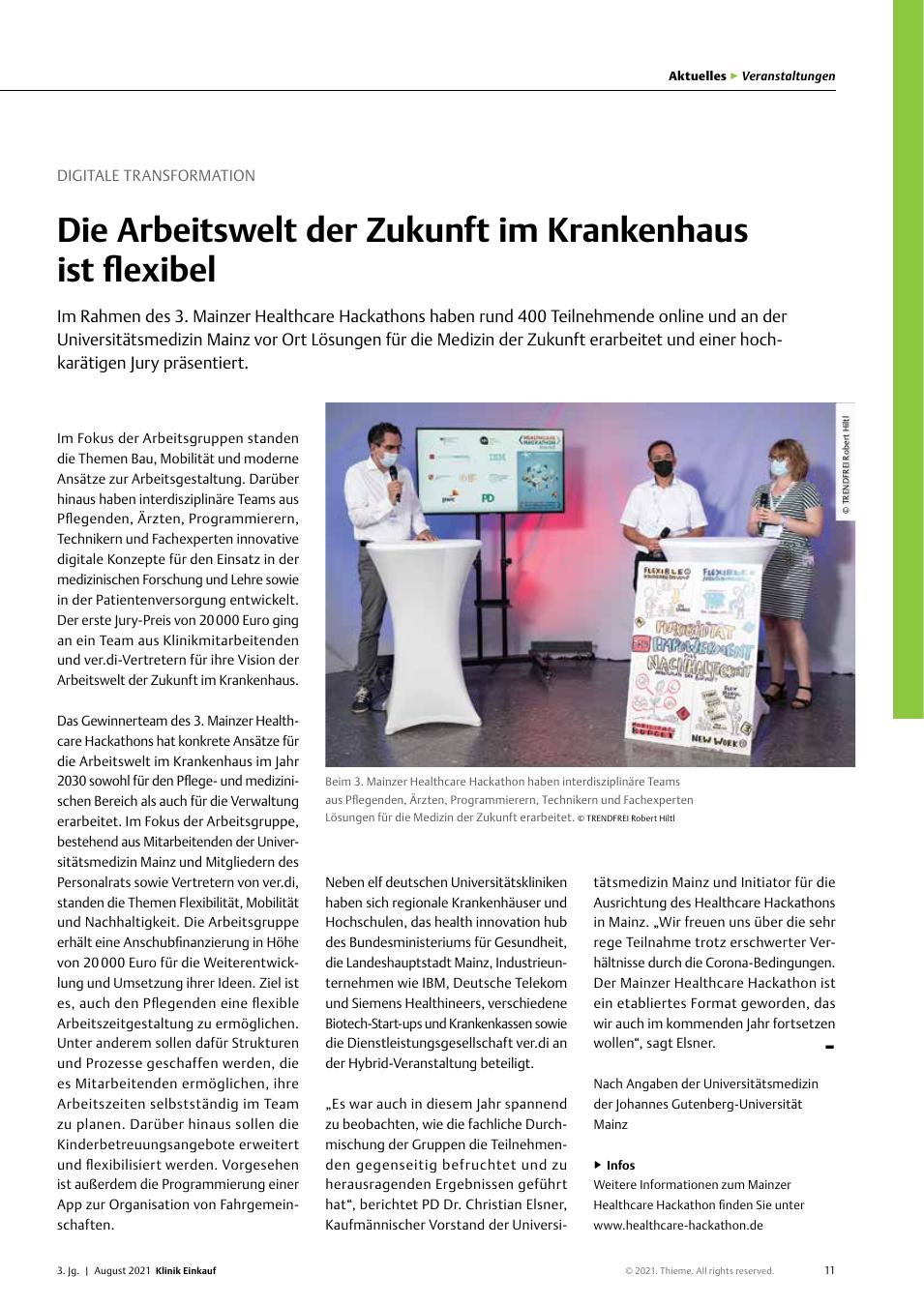 Vorschauseite 1: Digitale Transformation: Die Arbeitswelt der Zukunft im Krankenhaus ist flexibel.