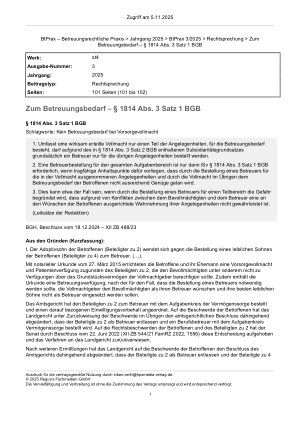 Vorschauseite 1: Zum Betreuungsbedarf – § 1814 Abs. 3 Satz 1 BGB