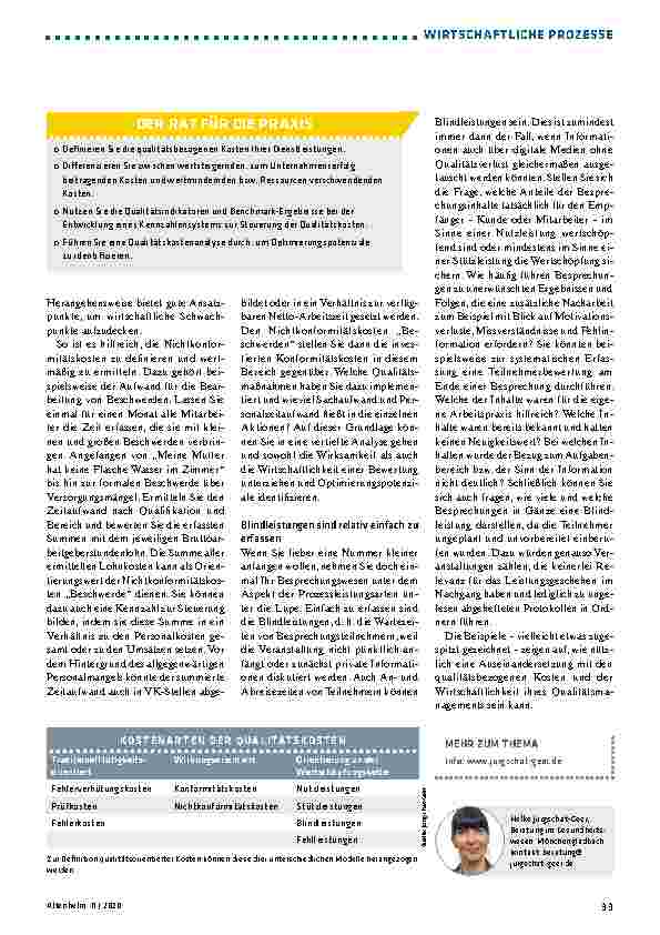 Vorschauseite 2: Die Wirtschaftlichkeit der Qualität im Blick behalten.
