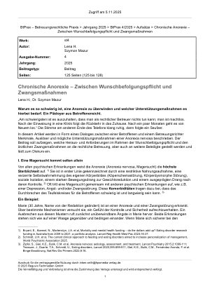 Vorschauseite 1: Chronische Anorexie – Zwischen Wunschbefolgungspflicht und Zwangsmaßnahmen
