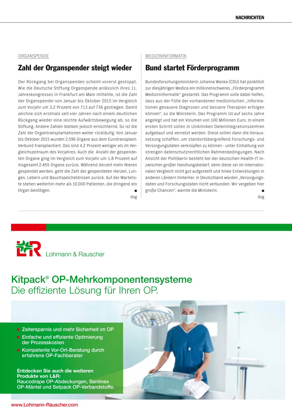 Vorschauseite 1: Zahl der Organspender steigt wieder